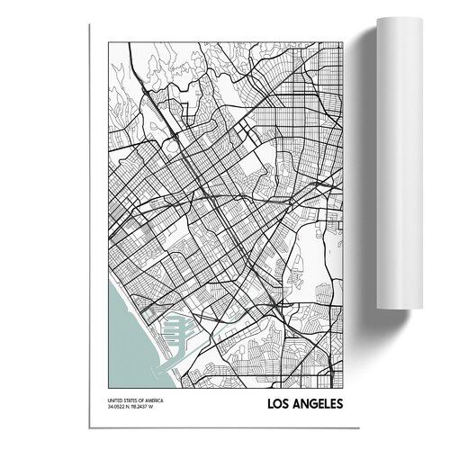 East Urban Home Map Los Angeles Usa Unframed Graphic Art On Mdf